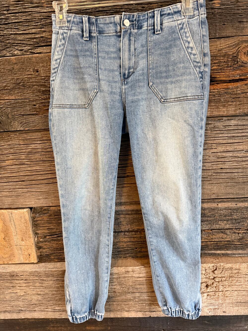 PAIGE Mayslie Jogger Jeans Light Blue Gathered Anke with Zip Utility Size 29